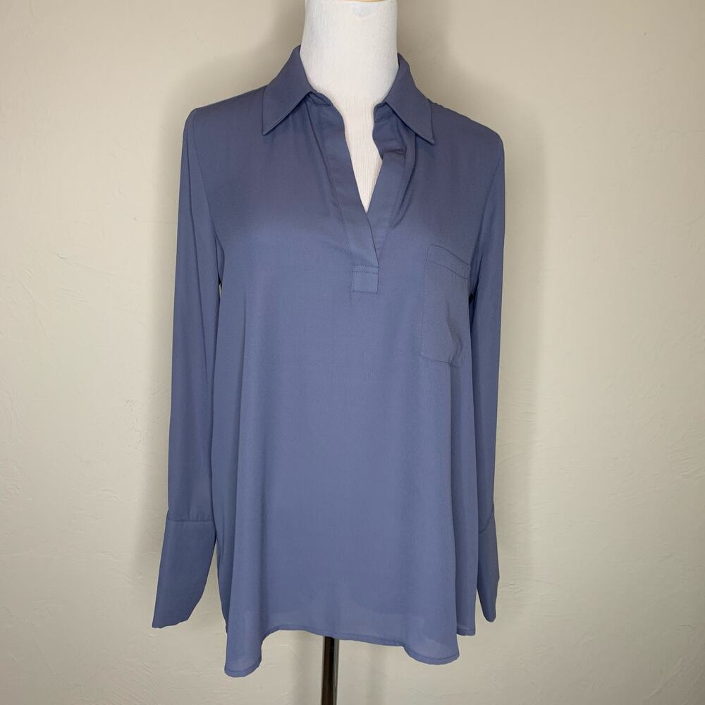Pleione Blue Gray Blouse Sz XS Preppy Classic Popover